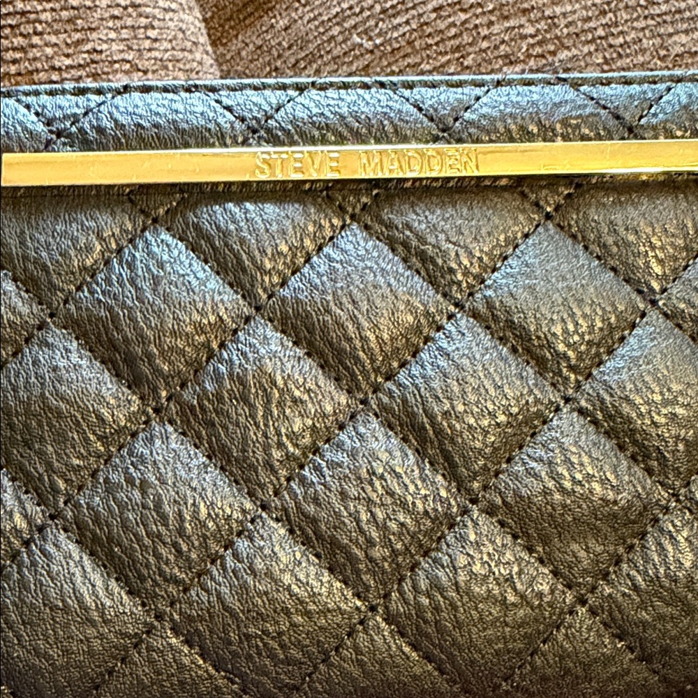 Steve Madden Black Quilted Clutch with Gold Accent